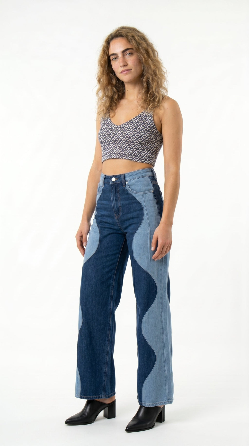 Pantalon bohème vintage bleu marine