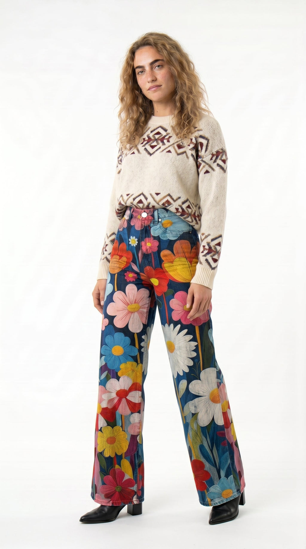 Pantalones boho vintage estampados de primavera