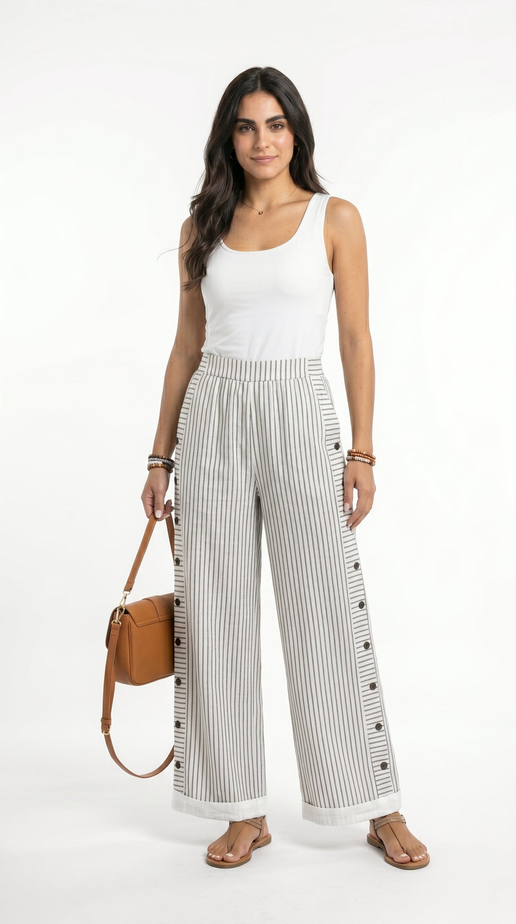 Pantaloni a righe con bottoni