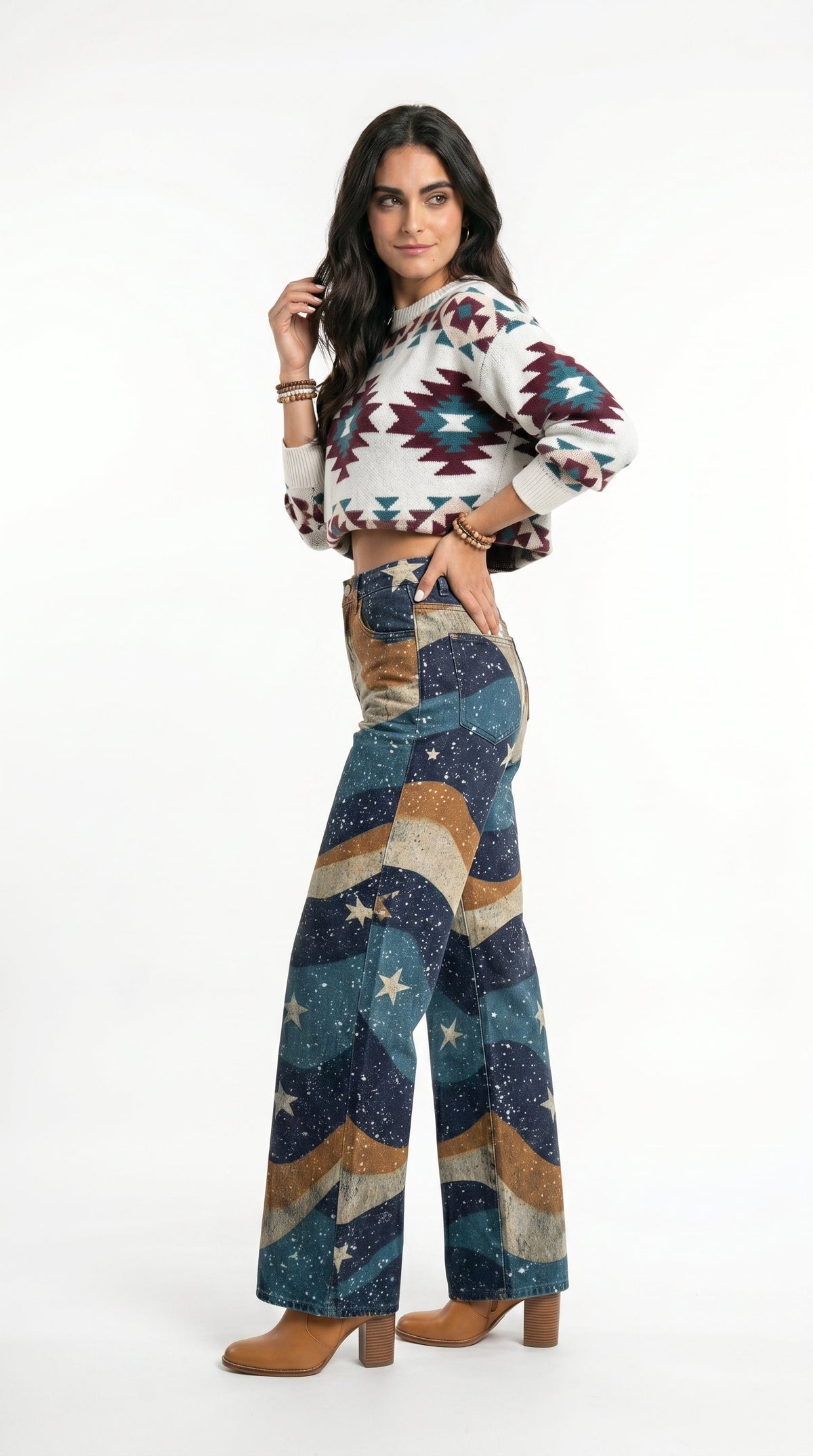 Pantalon bohème vintage à imprimé galaxie