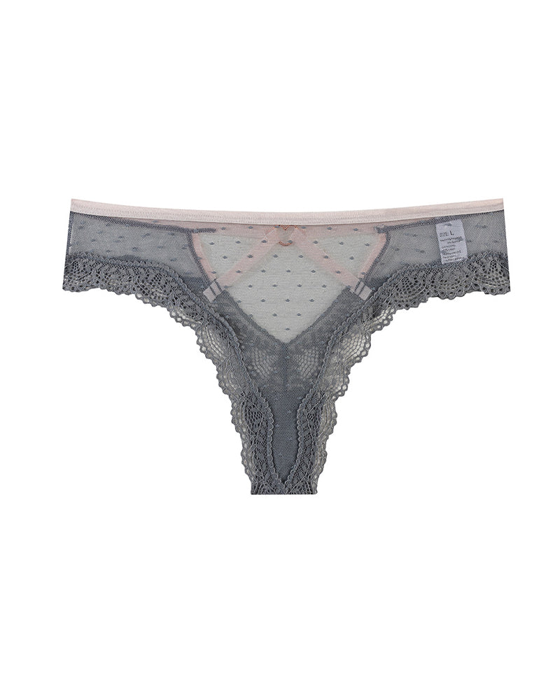 String sexy transparent à pois et découpes en dentelle