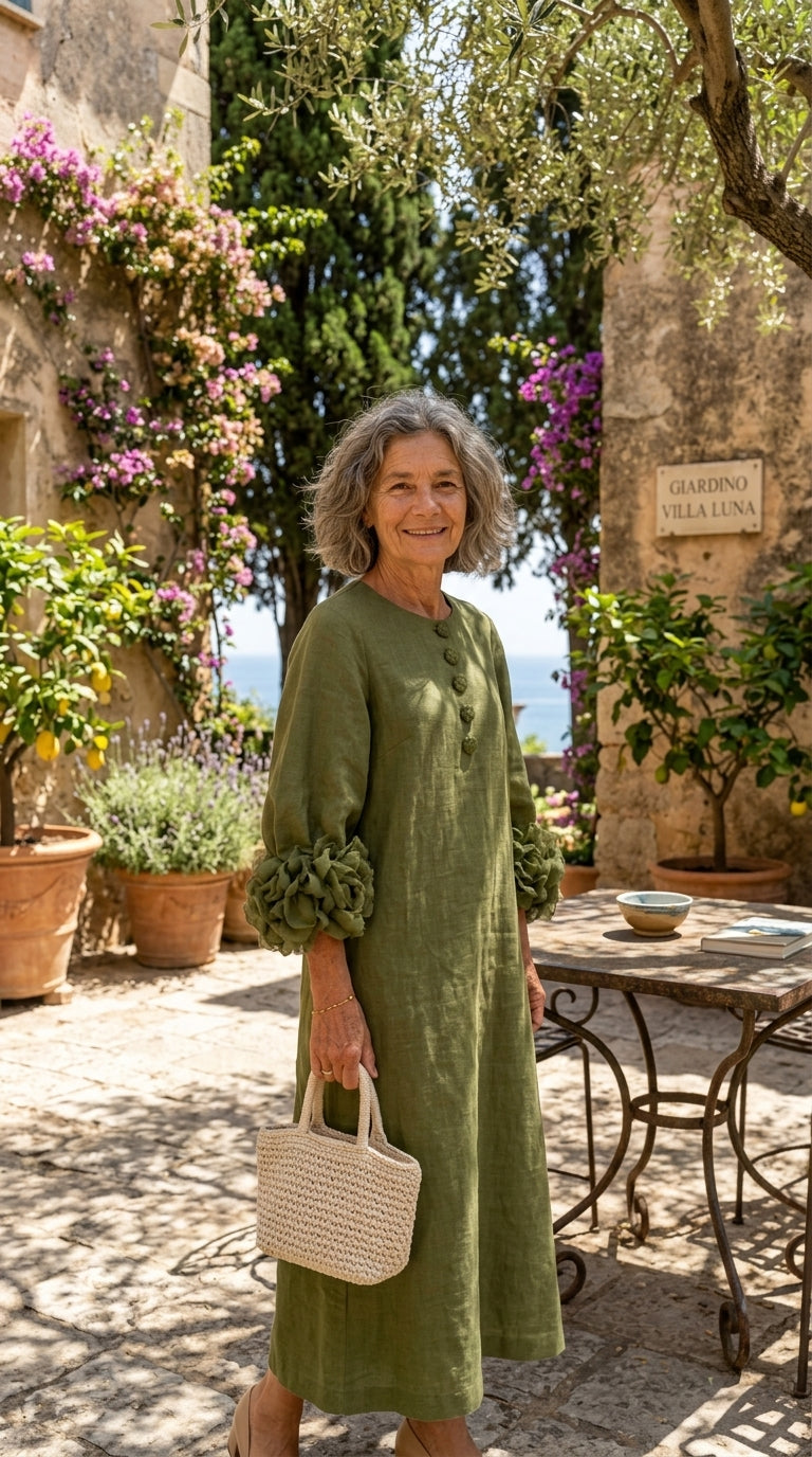 Vestit d’estil francès amb flors i mànigues bufonades