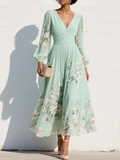 Robe midi vert clair à fleurs