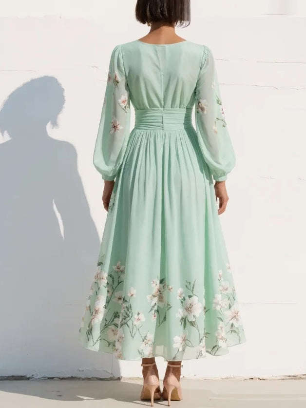 Robe midi vert clair à fleurs