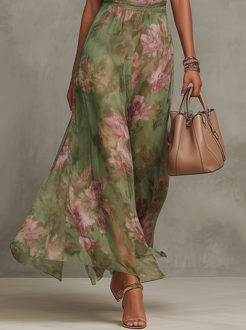 Vestit llarg elegant de florets amb coll halter
