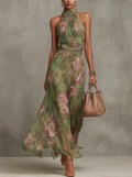 Vestit llarg elegant de florets amb coll halter
