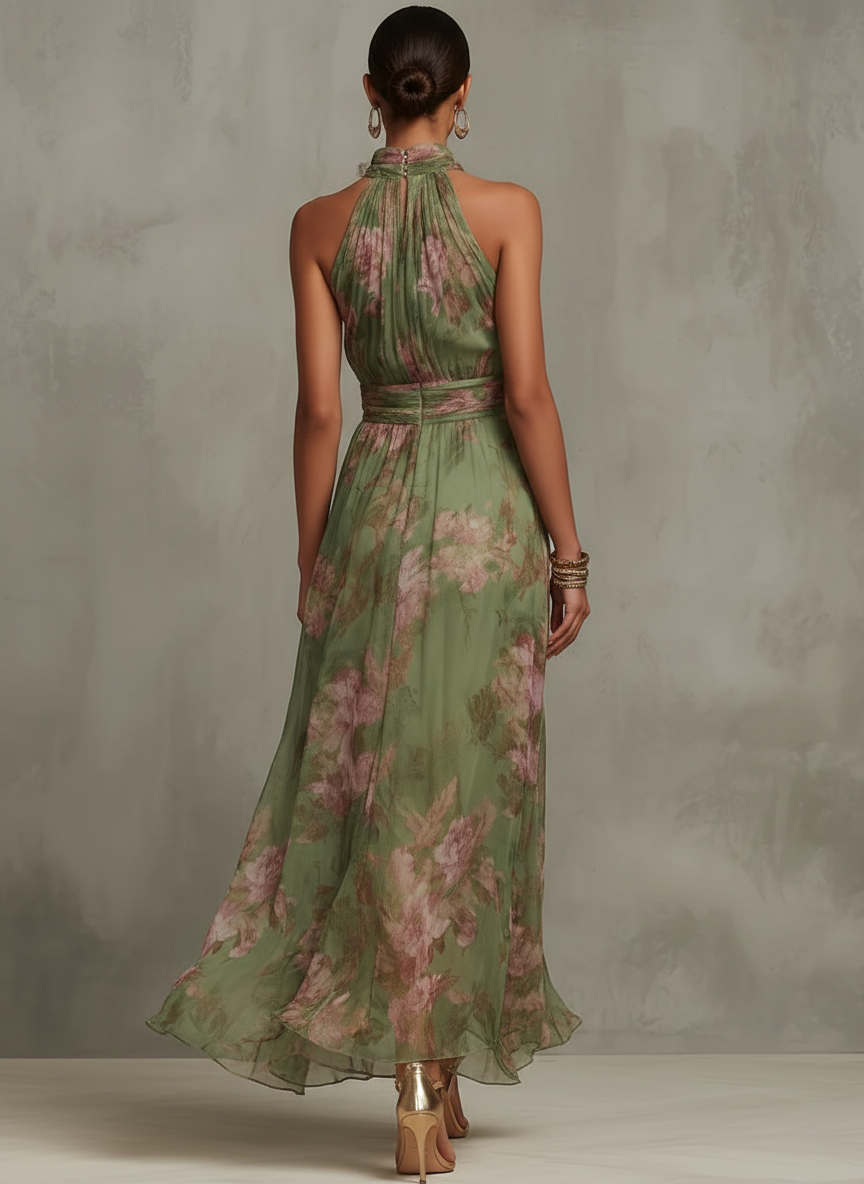 Vestit llarg elegant de florets amb coll halter