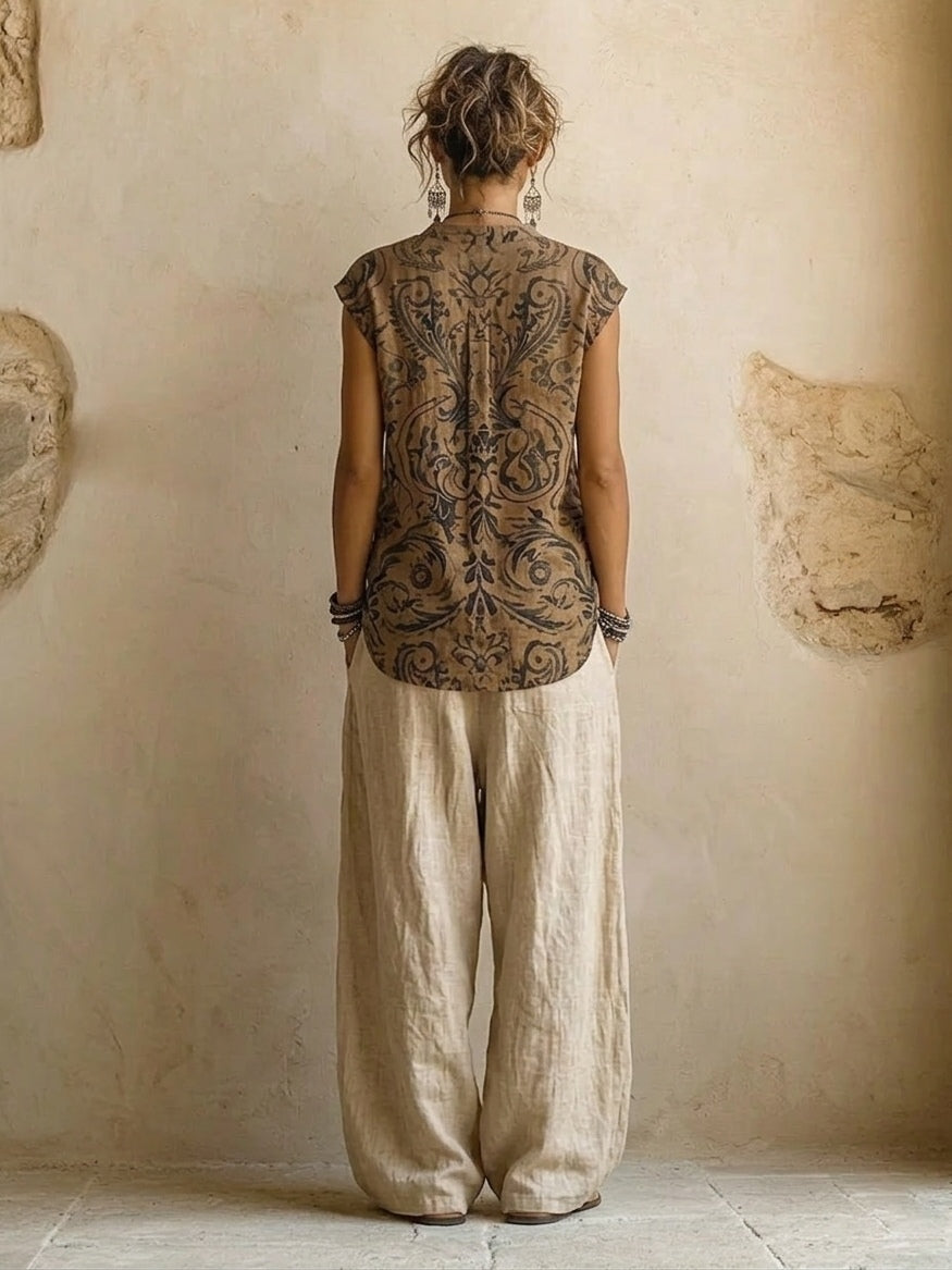 Conjunto de tres piezas de algodón y lino