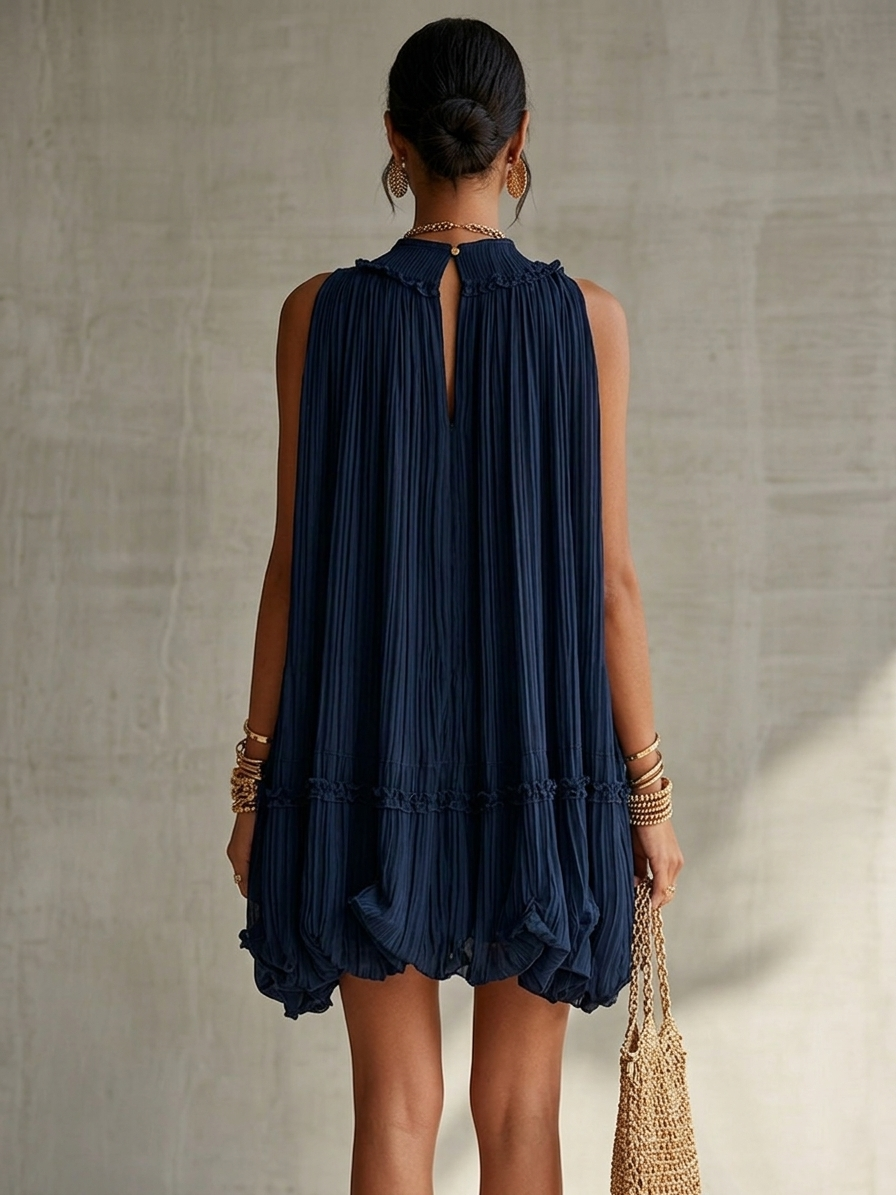 Minivestido de gasa con cuello americano y falda abullonada