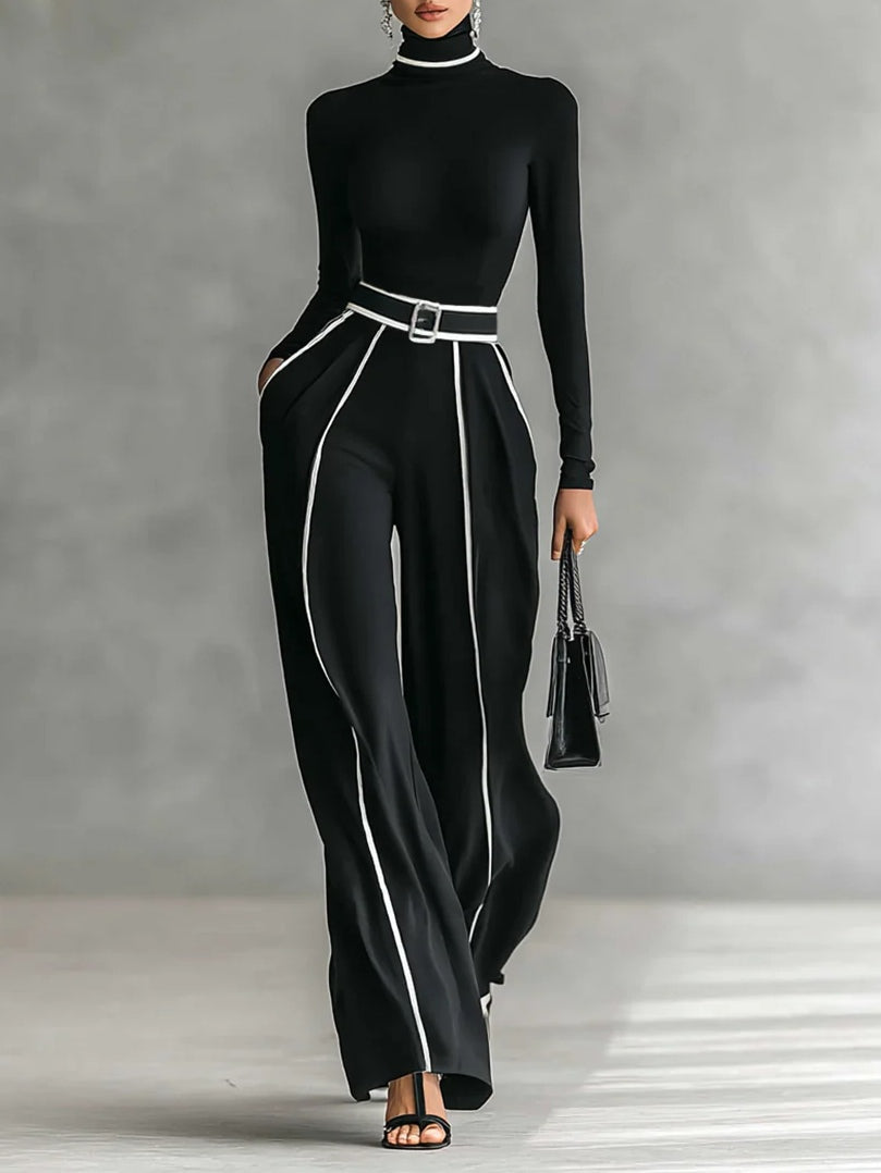 Ensemble composé d’un col roulé à bordures blanches et d’un pantalon large