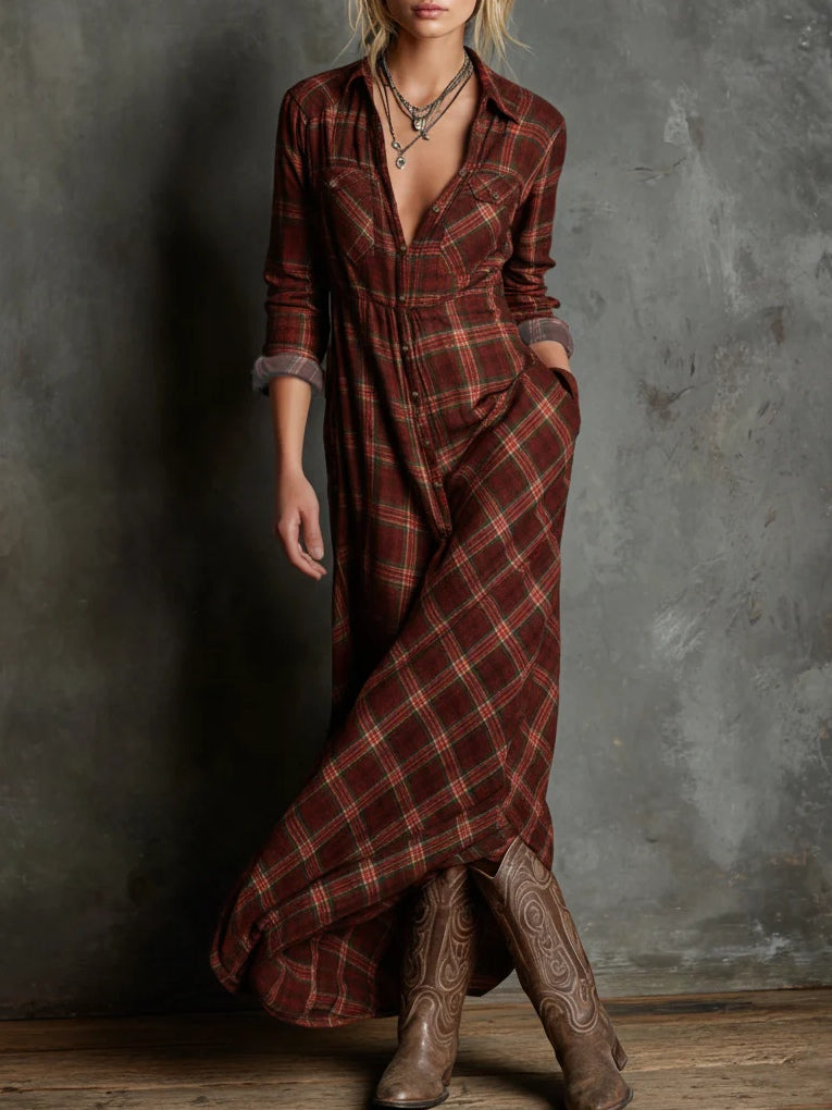 Vestit camisera llarga de quadrills vichy verds