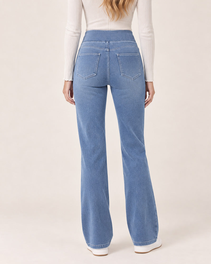 Jeans bootcut sbiaditi a vita alta