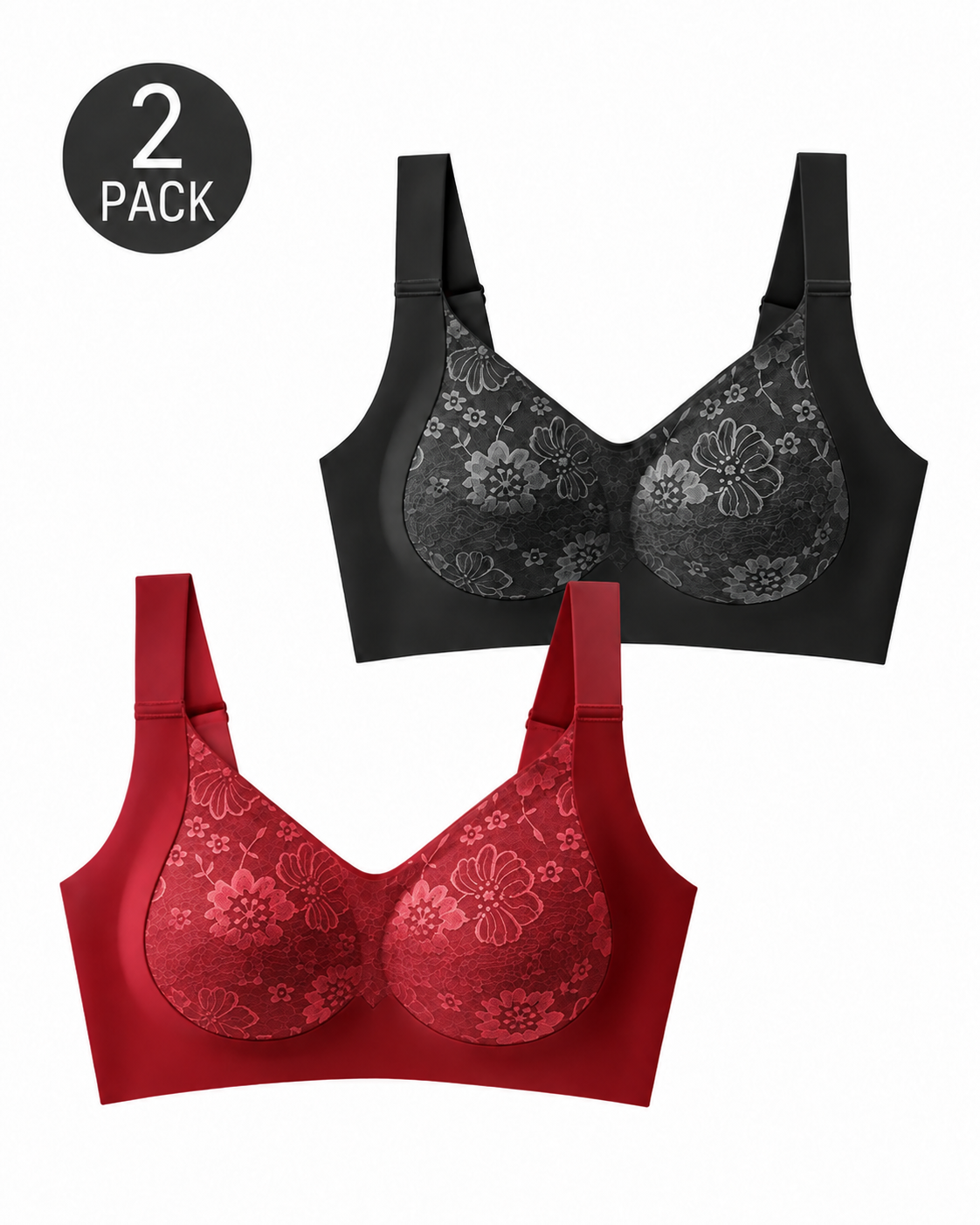 Pack de 2 sujetadores push-up de encaje sin costuras y transpirables