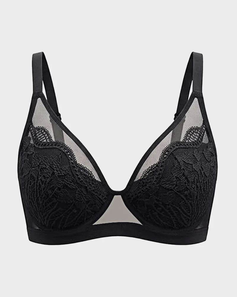 Reggiseno contenitivo da donna con pizzo floreale e scollo a V profondo