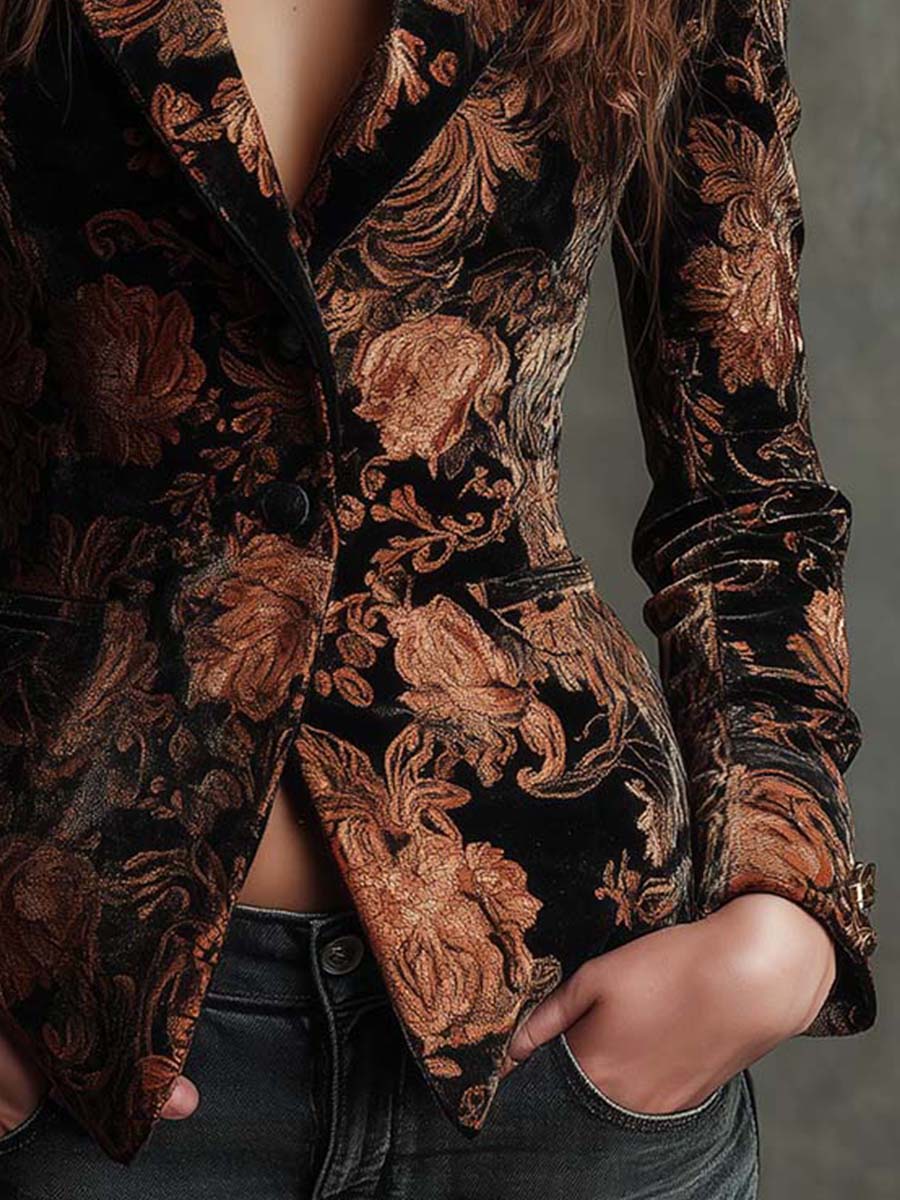Blazer de sastre floral en negre i bronze