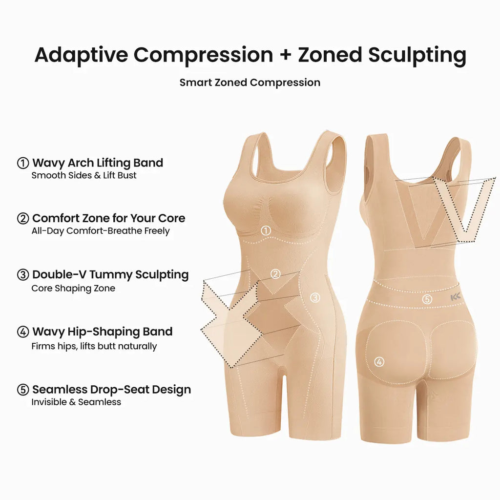Body gainant ventre plat et rehausseur de fesses, soutien du dos, design dos nu froncé