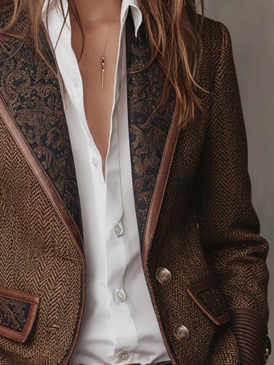Blazer med canvassøm og fiskebensmønster