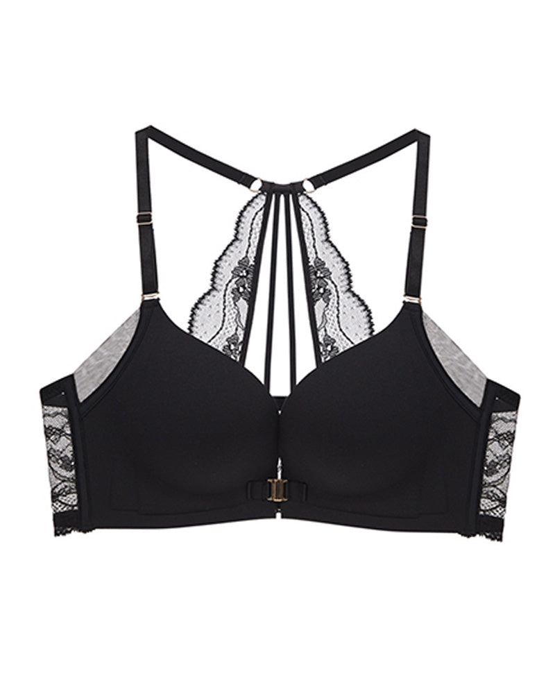 Sexy sømløs push-up-BH med frontlukking, uten bøyle, og blonderygg