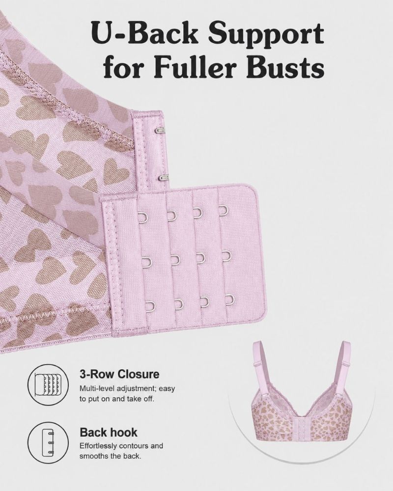 Sutjador push-up sexy de talla gran de rendes amb cors i lleopard