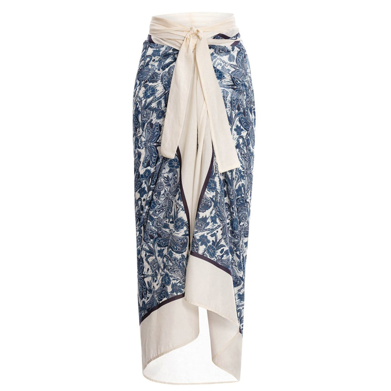 Badedrakt og sarong med blått vannliljemotiv