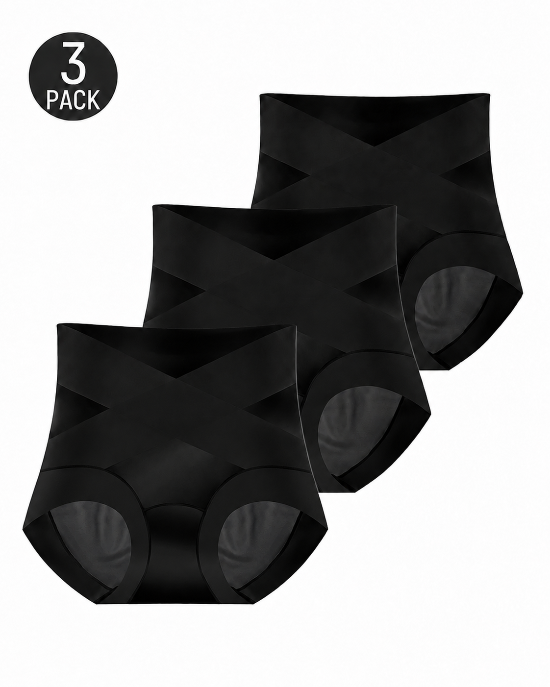 Set di 3 slip a vita alta in tulle con compressione incrociata