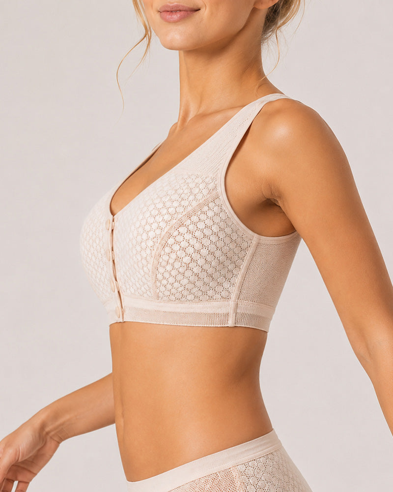 Brassière de sport ultra-fine et respirante en maille, sans coutures ni armatures, à fermeture sur le devant