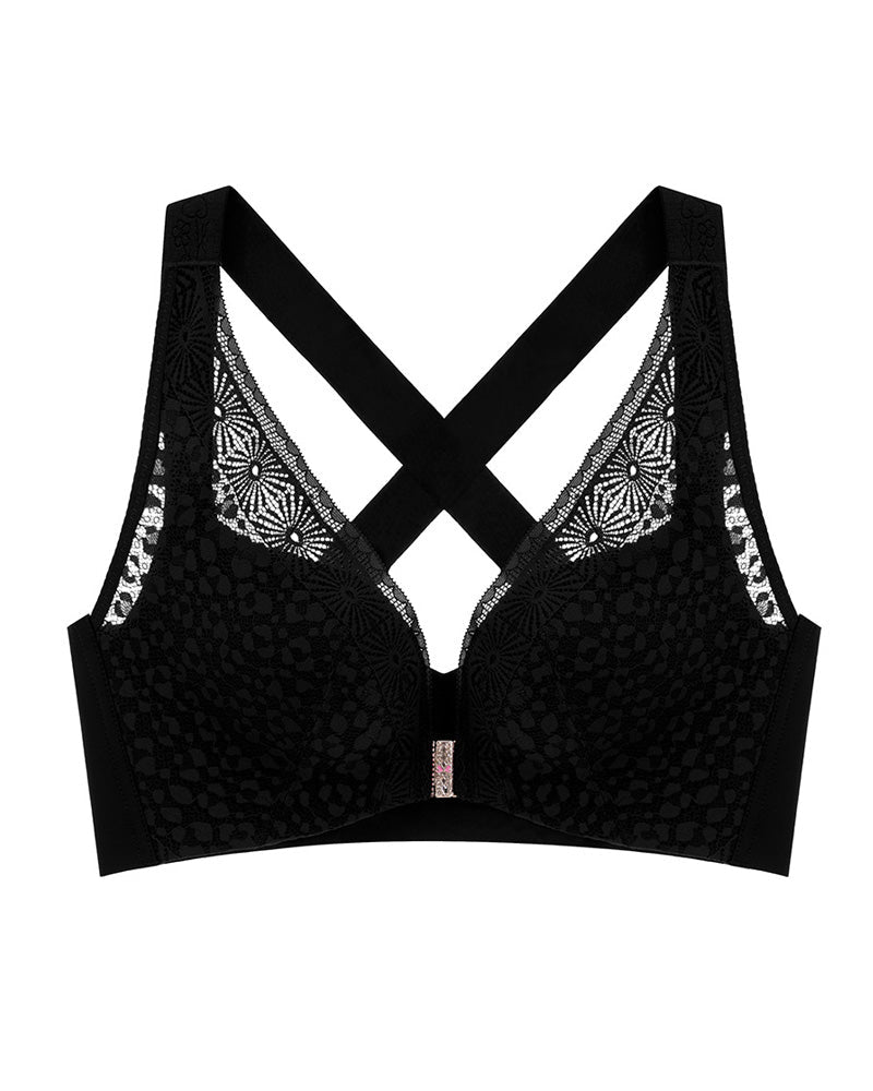Reggiseno push-up taglie forti in pizzo senza cuciture, traspirante e con chiusura frontale