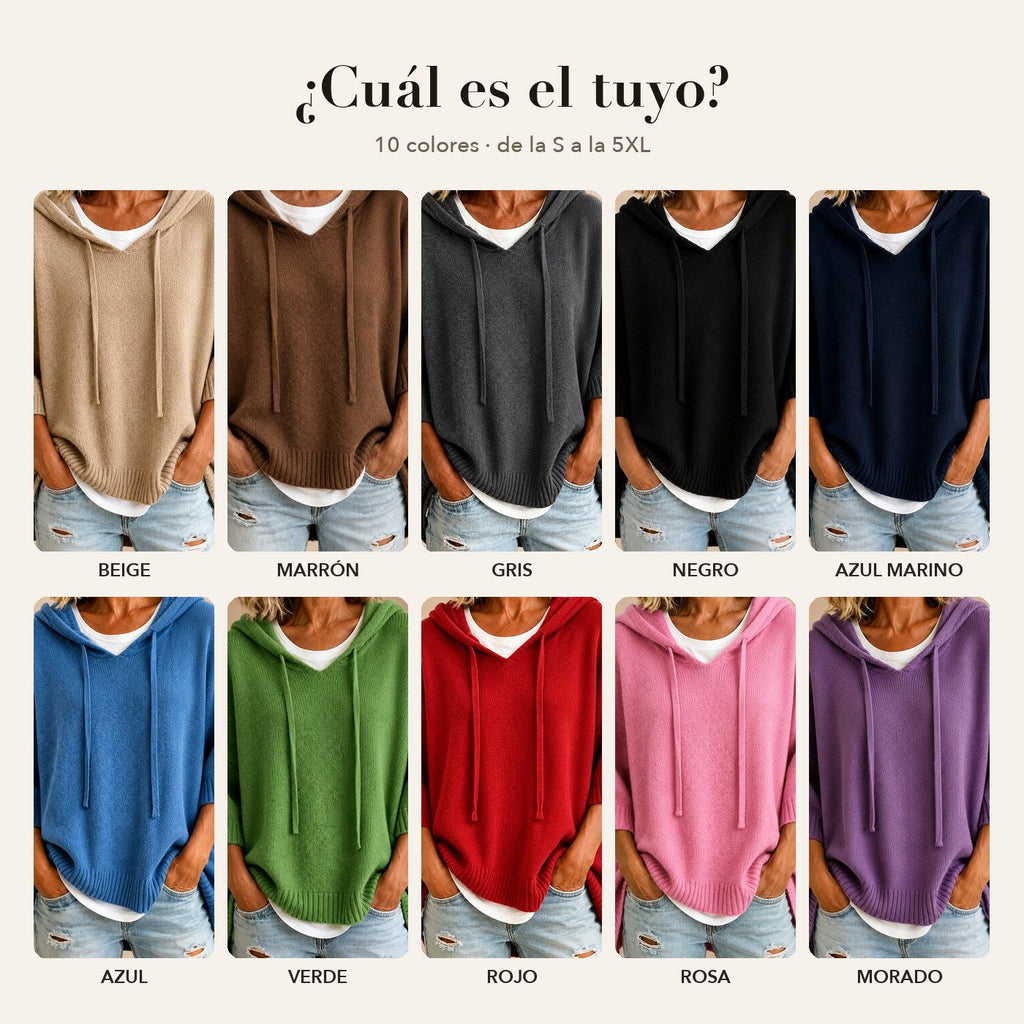 Poncho con capucha y mangas 3/4