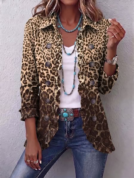 Leopardjakke med volanger