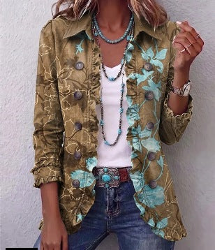 Bianca | Chaqueta bohemia vintage de flores con degradado y volantes