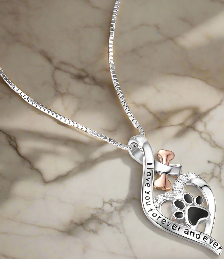 Collier patte avec cœur, os et infini