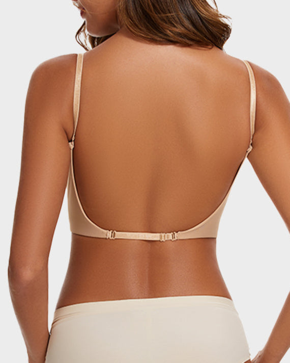 Sett med 2 dype, ryggløse BH-er – beige + hvit