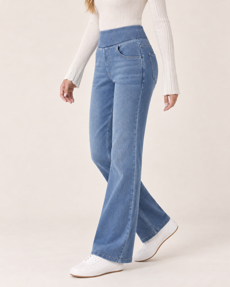 Jeans bootcut sbiaditi a vita alta