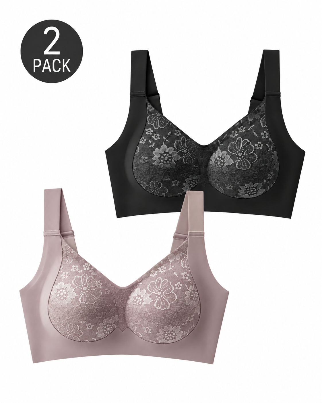 Pack de 2 sujetadores push-up de encaje sin costuras y transpirables