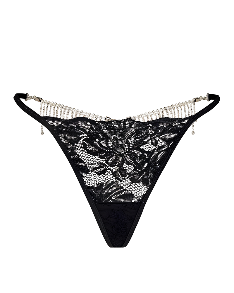 String sexy transparent en dentelle à franges de strass et cœur