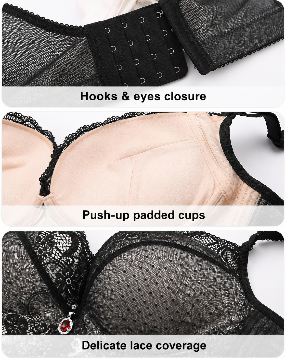 Soutiador push-up entallat de renda amb varetes