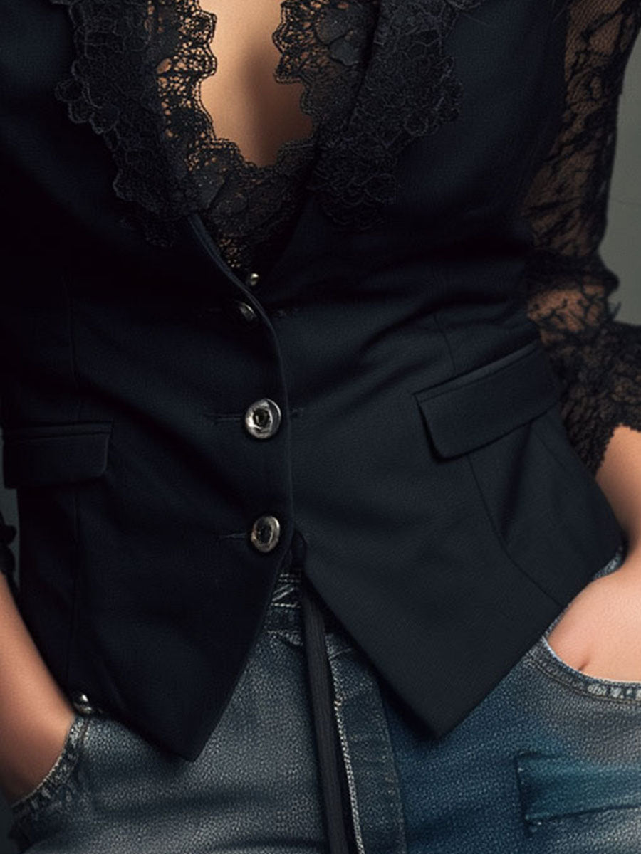 Top blazer con mangas semitransparentes