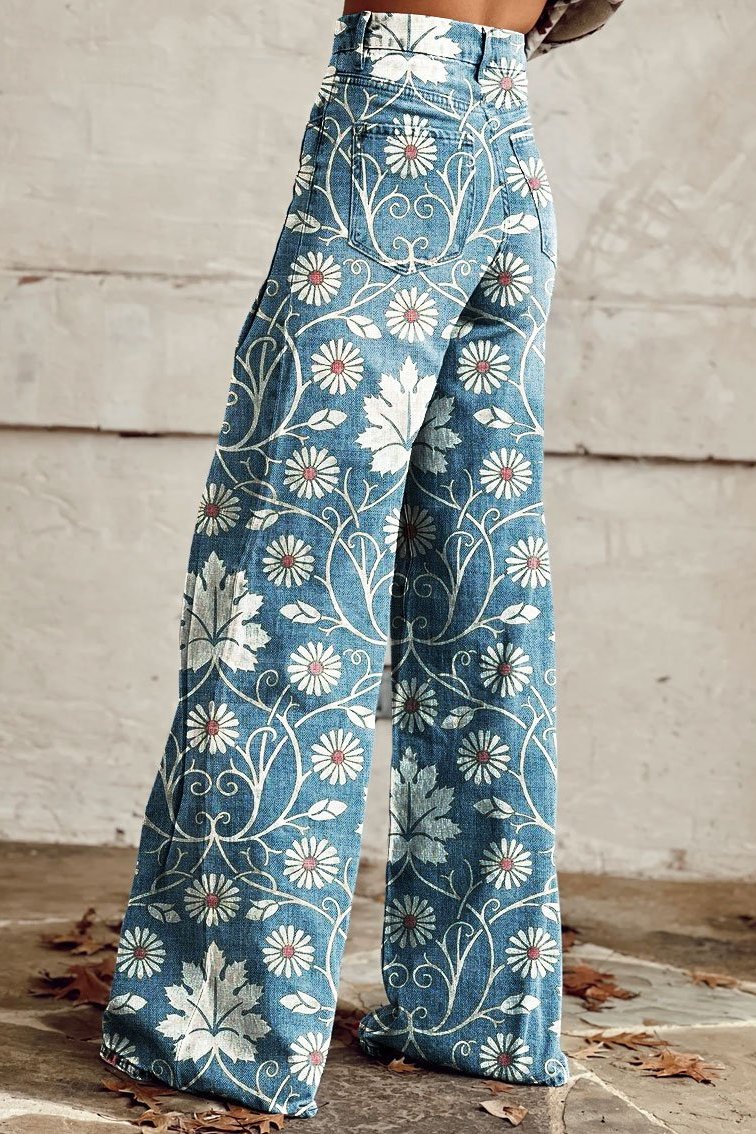 Pantalon bohème vintage à fleurs
