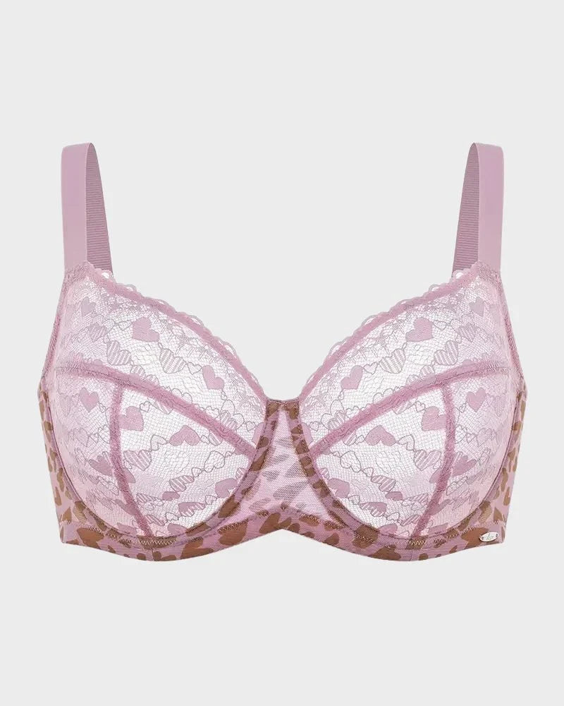 Sutjador push-up sexy de talla gran de rendes amb cors i lleopard
