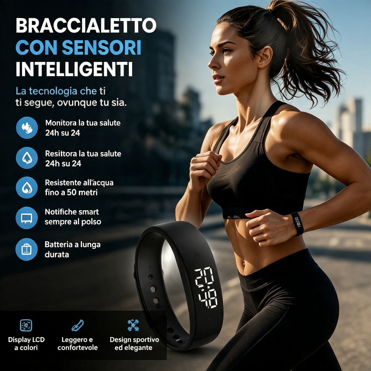 Bracelet connecté SmartSense : activité, fréquence cardiaque et podomètre
