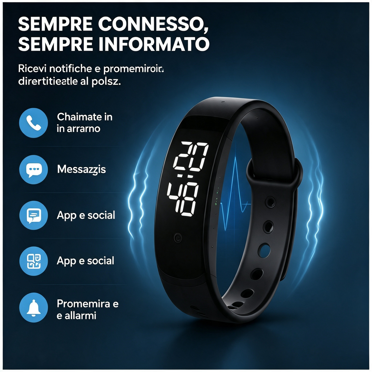 Bracelet connecté SmartSense : activité, fréquence cardiaque et podomètre