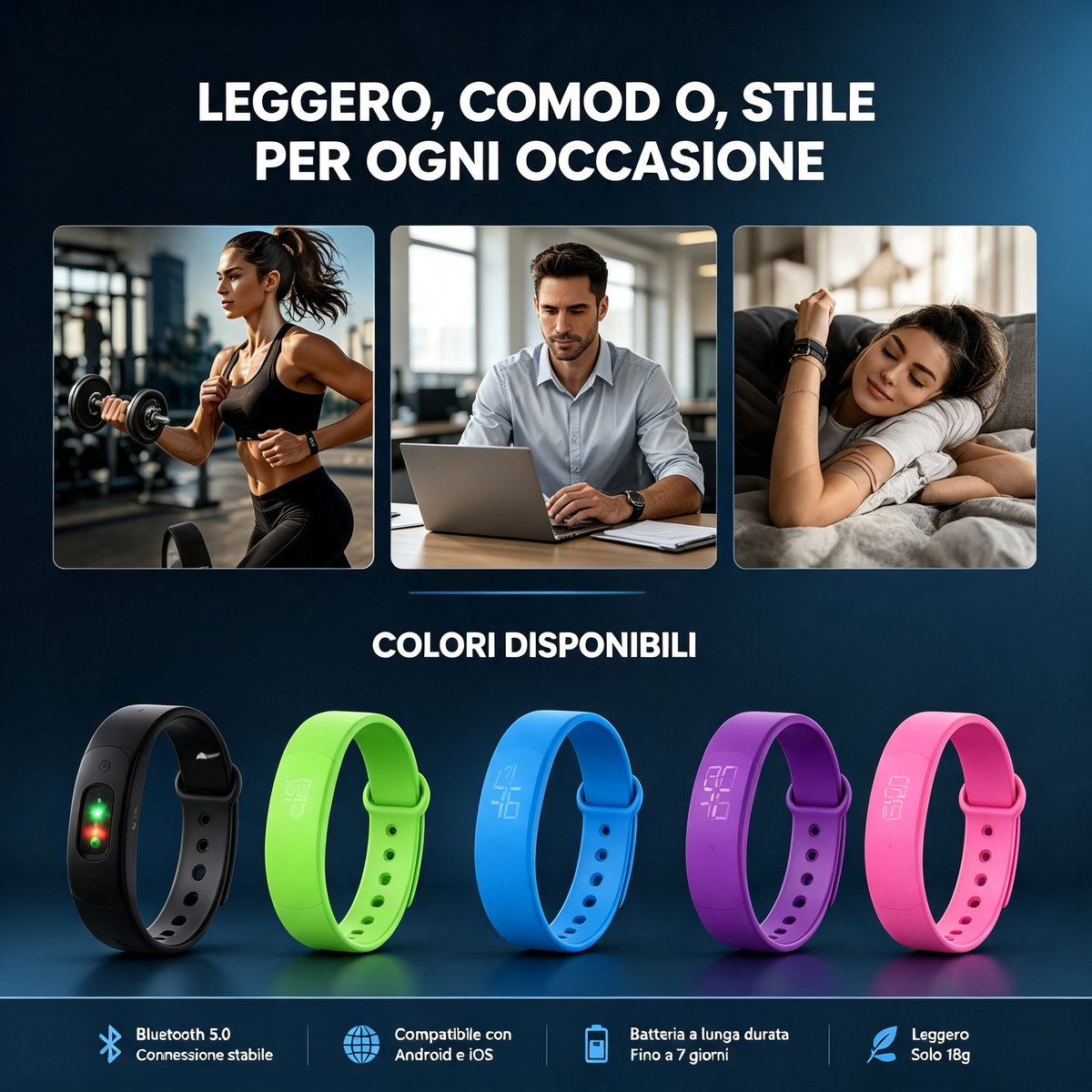 Bracelet connecté SmartSense : activité, fréquence cardiaque et podomètre