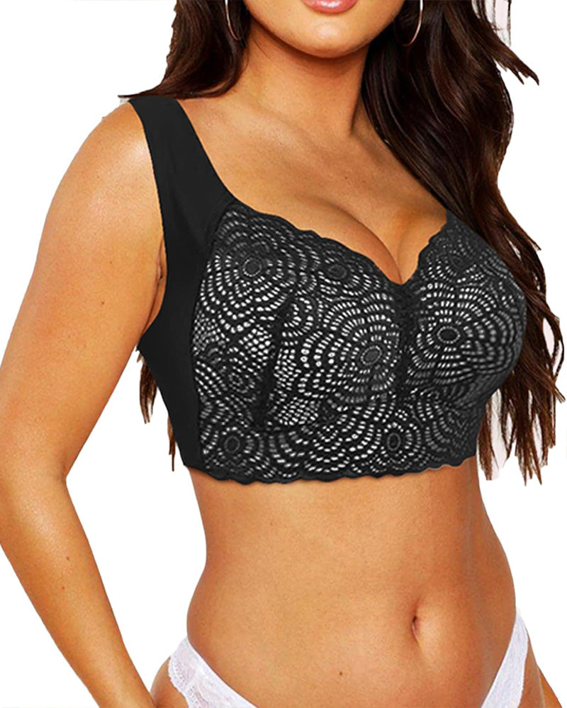 Reggiseno senza cuciture in pizzo traforato per seno abbondante