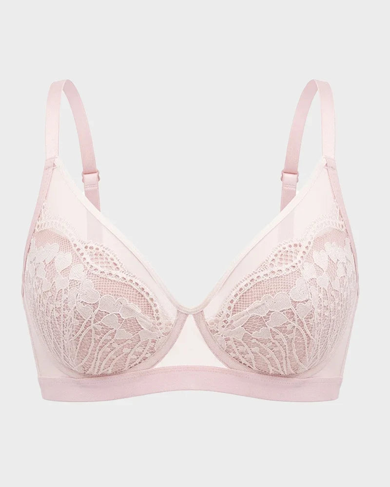 Reggiseno contenitivo da donna con pizzo floreale e scollo a V profondo