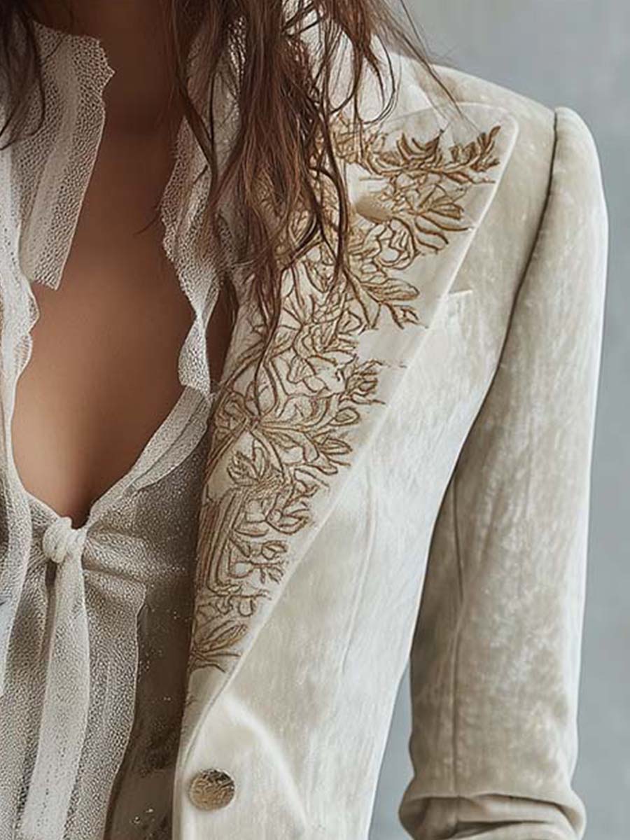 Blazer de tailleur ivoire brodé