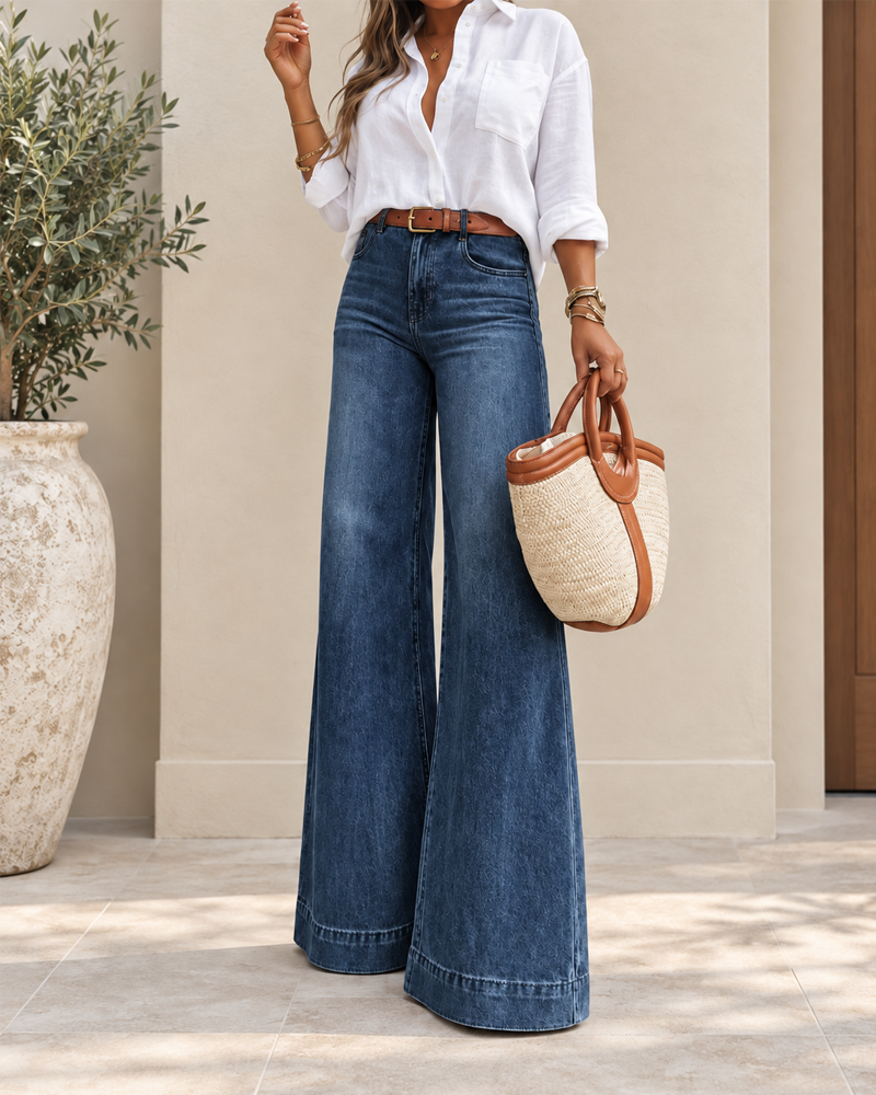 Elegante ekstra store jeans med høyt liv