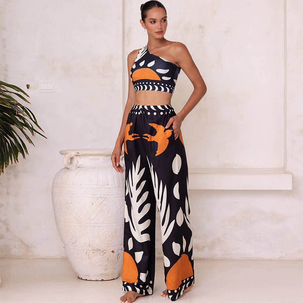 Costume da bagno bikini a spalla scoperta con vita alta e pantaloncini o gonna