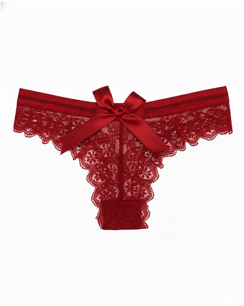 String sexy taille basse en dentelle à nœud