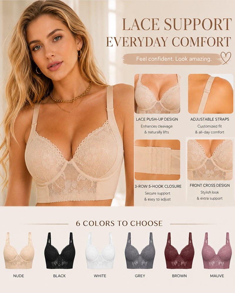 Sujetador push-up cómodo de encaje con aros, tirantes antideslizantes
