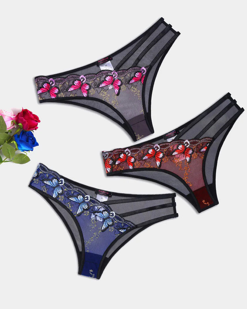 Culotte sexy in tulle ricamato con farfalle